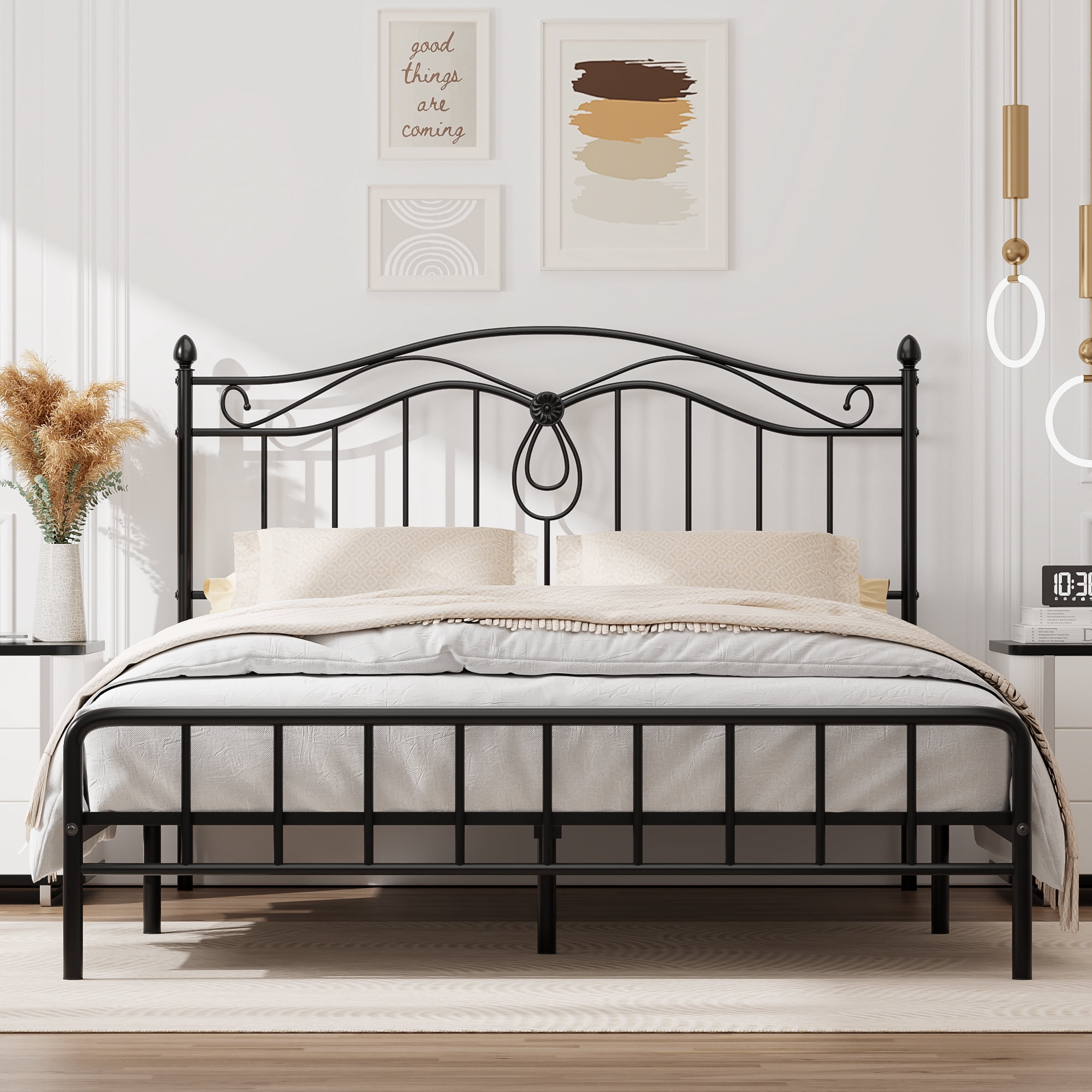 Yoneston Vintage Full Size Metal Headboard with Adjustable Height for Full Beds, Black