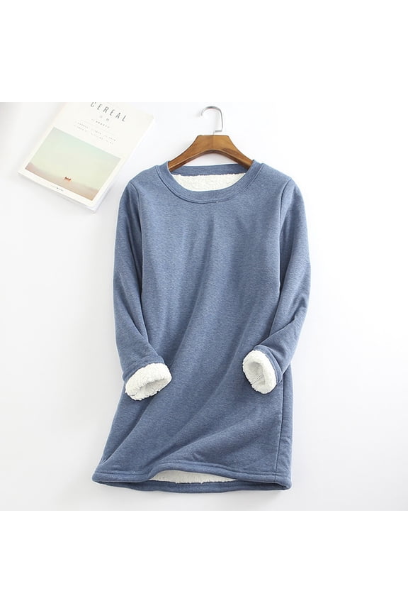 Sweatshirts for Women Plus Size Sherpa Fleece Lined Oversized Sweaters Long Sleeve Pullover Crewneck Warm Tunic Tops Blue M