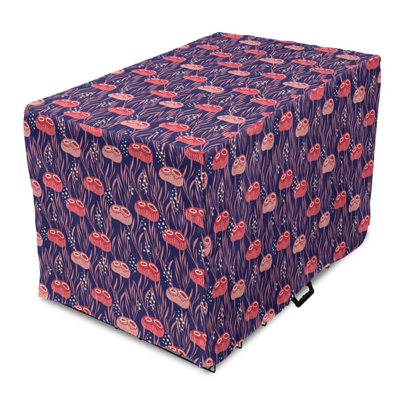 Underwater Dog Crate Cover, Seaweed and Sea Sponges Coral Reef Diving Aqua Deep Ocean Plants Animals, Easy to Use Pet Kennel Cover Small Dogs Puppies Kittens, 7 Sizes, Dark Coral Indigo, by Ambesonne