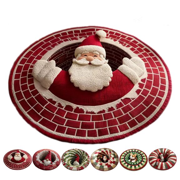 3D Floor Rugs Optical Illusion,Round Christmas Area Rug, Festive Holiday Floor Mat for Living Room, Bedroom, Entryway and Home Decor