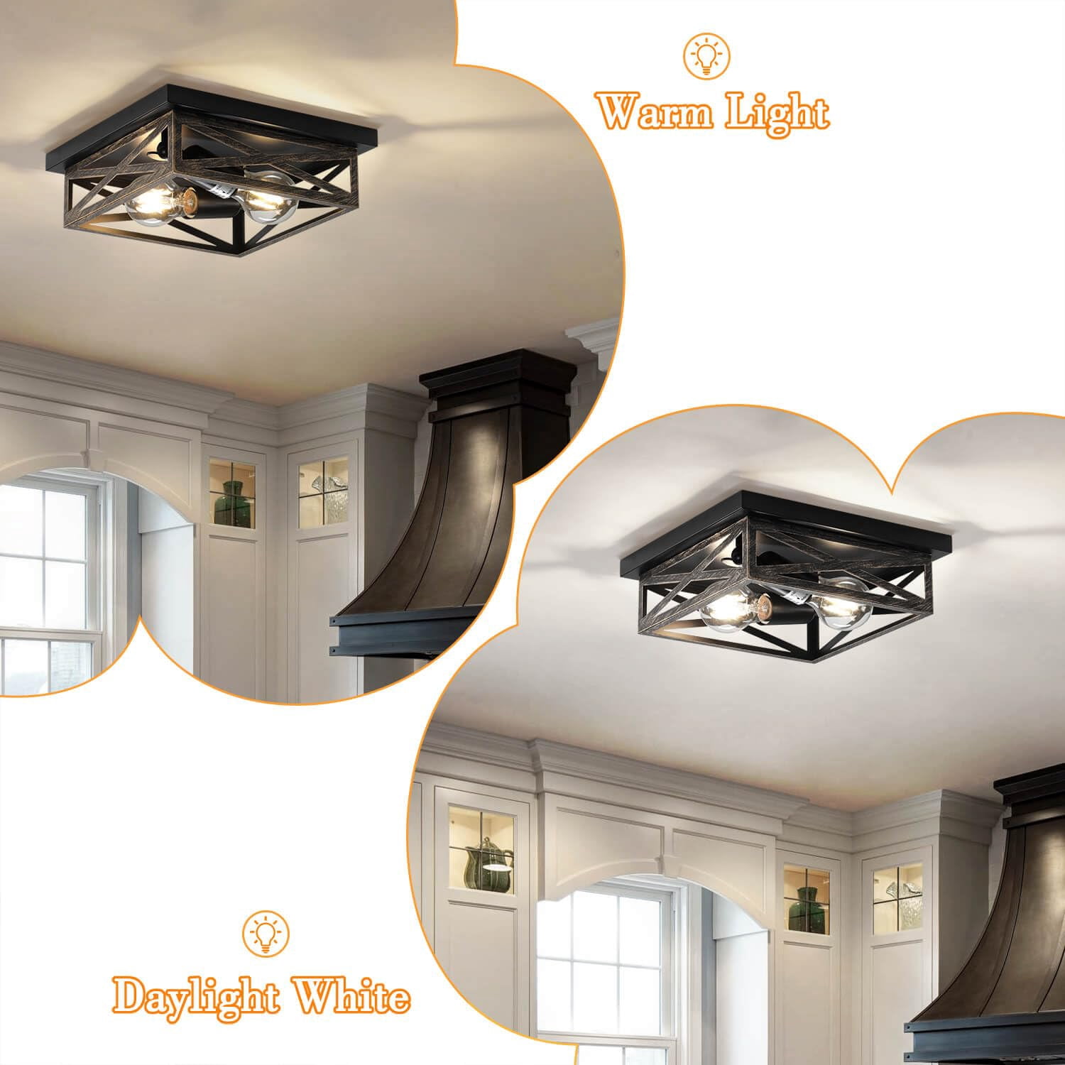2Pack Rustic Flush Mount Ceiling Light Fixture, Modern Farmhouse Light Fixture, Kitchen Hallway Light Fixtures for Bedroom,Dining Room Entryway,Industrial Metal Cage Ceiling Light