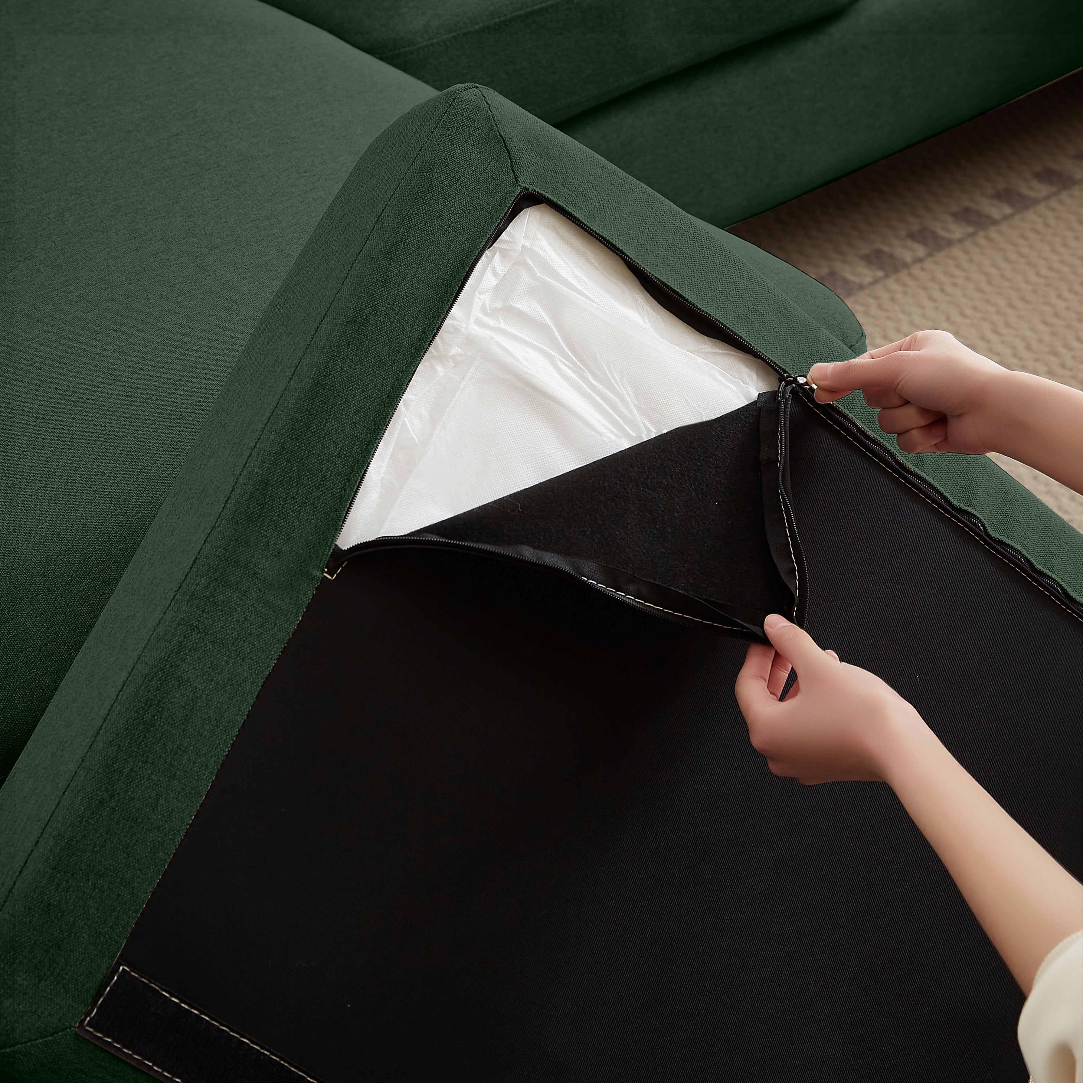 ゆゆ Pingliang U-Shaped Sectional Sofa, 4 Seat, Linen Fabric