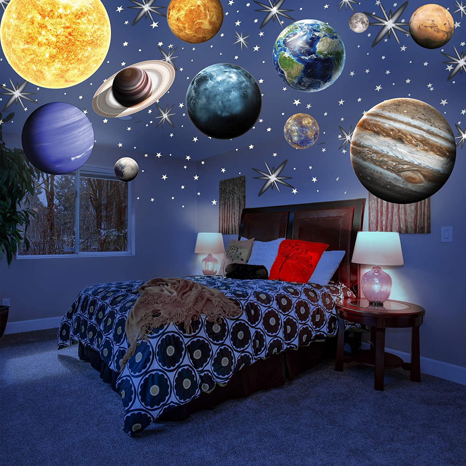 Shine Moon Planet Space Kid Wall Stickers Glow In The Dark Luminous Stars Decal 