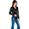 thumbnail image 3 of Women's Satin Button-Up Blouse with Collared Neck and Long Sleeves - Medium, Black, 3 of 7