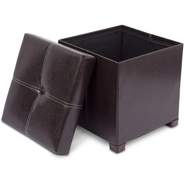 This would be a great living room addition as it provides both storage and seating! faux leather storage ottoman w legs brown