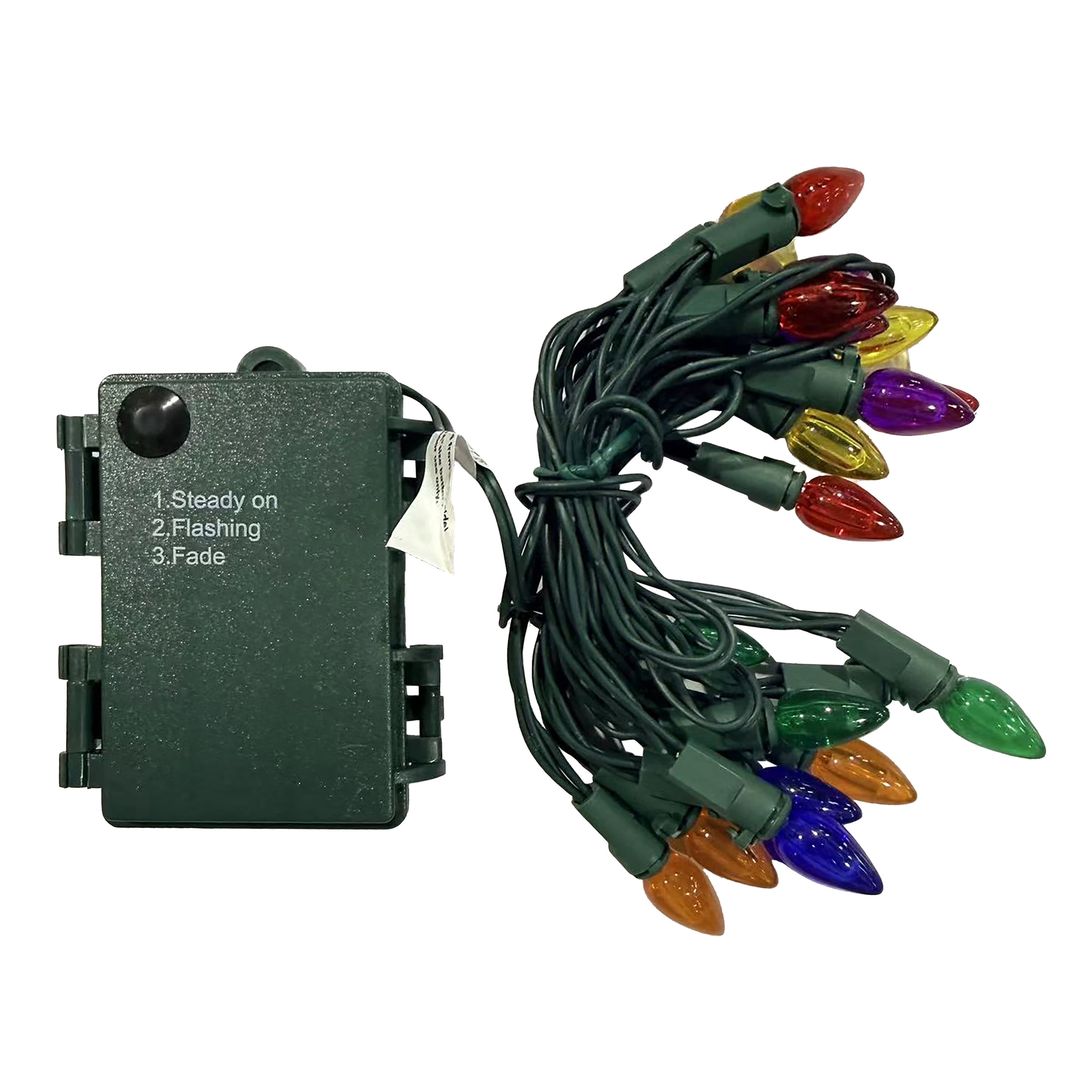 Indoor 20-Count Battery-Operated LED Smooth C3 Christmas String Lights, Multicolor, Green Wire, 6.3', by Holiday Time