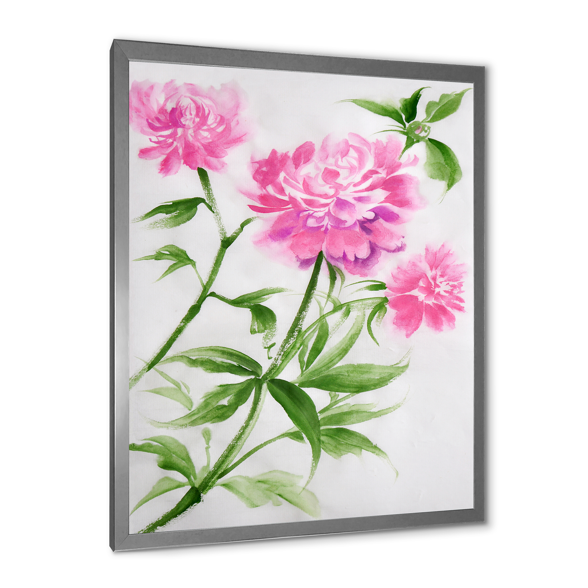 Designart 'Purple Peonies With Green Bush II' Traditional Framed Art Print