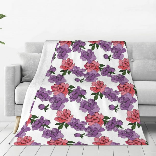 Balery Peonies Manta de Felpa Suave y Acogedora – Cobija de Franela Aterciopelada para Cama, Lavable y Cálida para Sofá, Mascotas, Transpirable-80"x60"