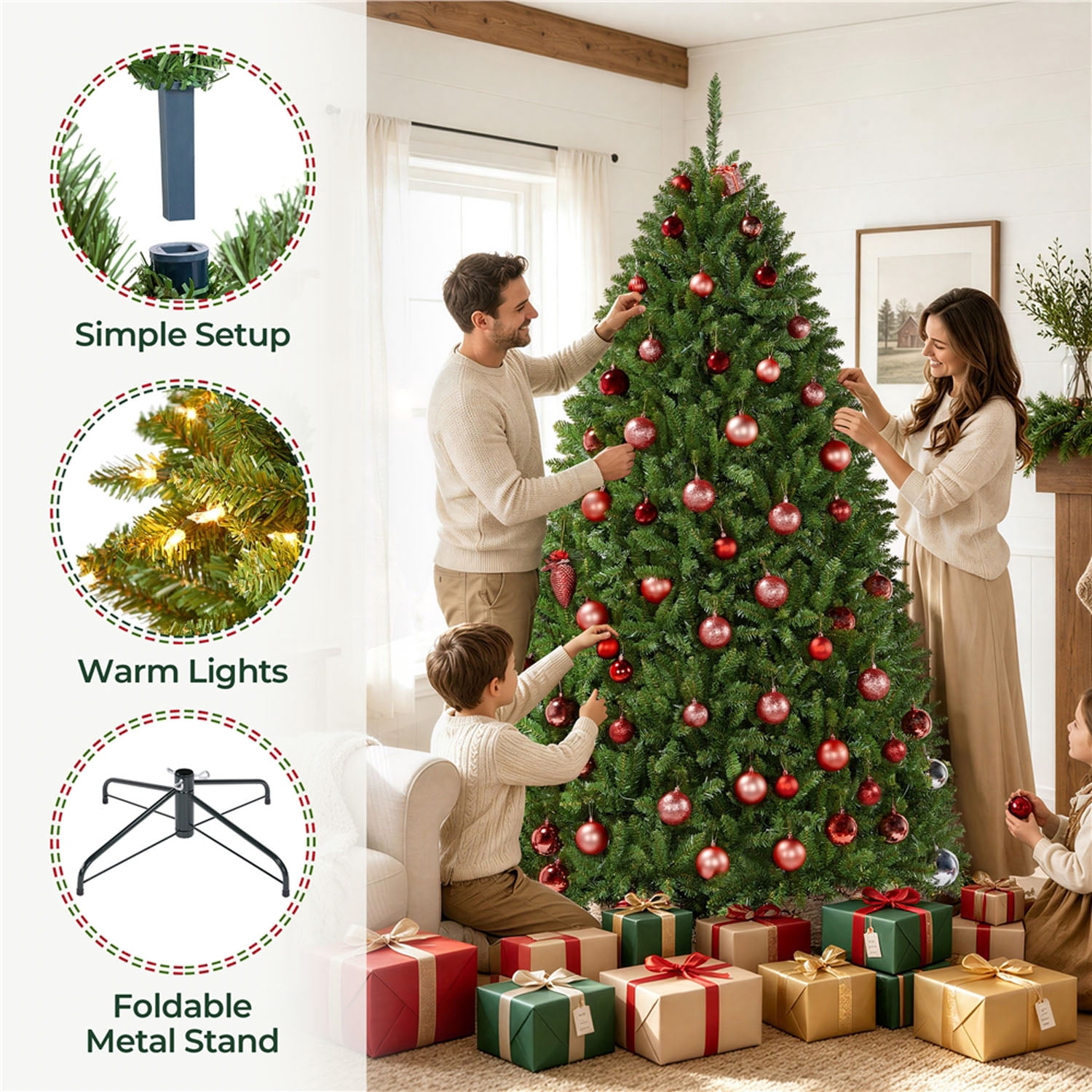 Alden Design 7.5FT Hinged Ultra-Thick Pre-Lit Artificial Christmas Tree with 700 Lights,Green