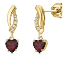 Gem Stone King 10K Yellow Gold Red Rhodolite Garnet and Lab Grown Diamond Dangle Earrings for Women | 1.15 Cttw | Gemstone January Birthstone | Heart Shape 5MM