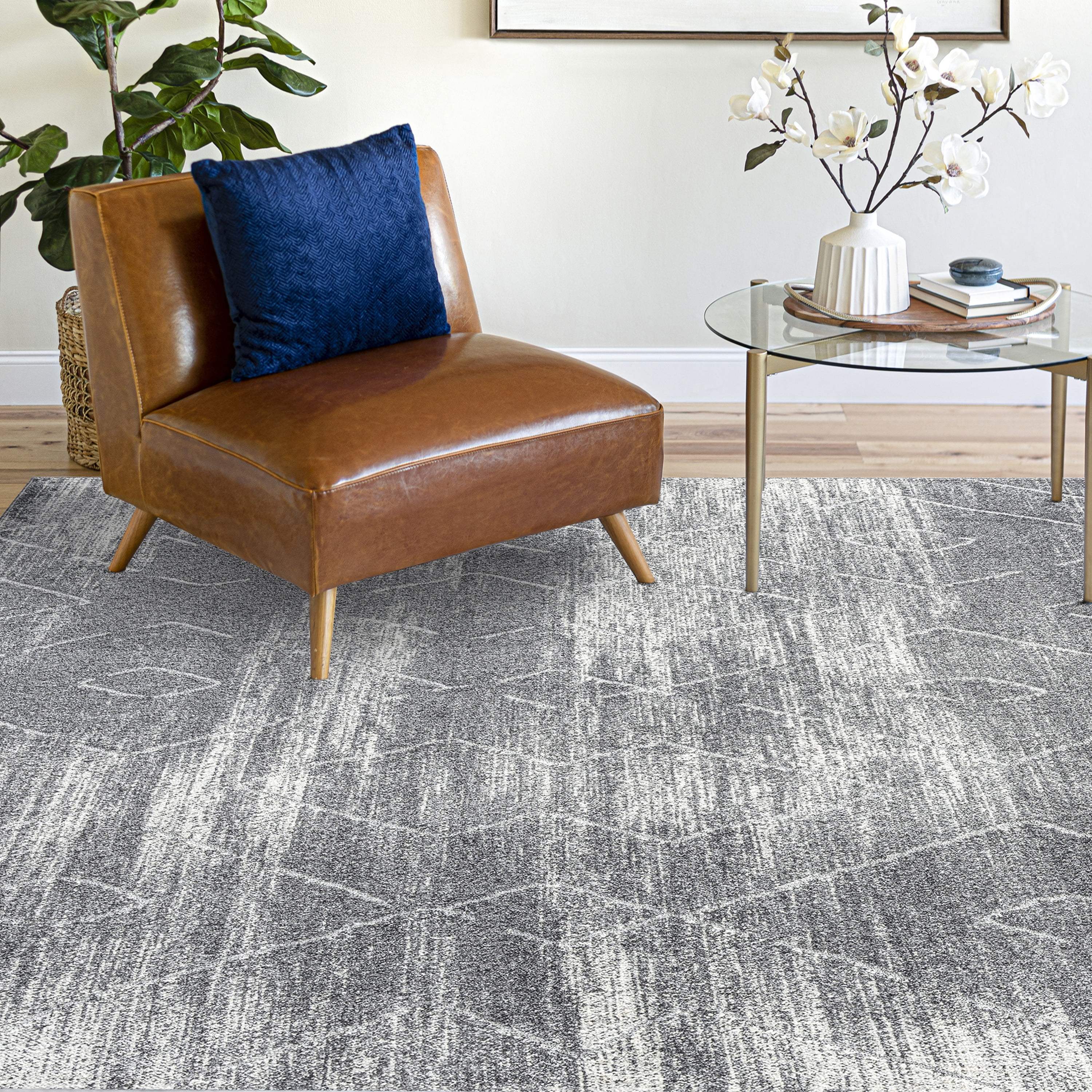 Contemporary 5x8 Area Rug (5'3'' x 7'3'') Geometric Gray Living Room Easy to Clean