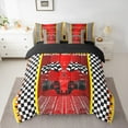 thumbnail image 2 of Manfei Boys Racing Car 7-Piece Bedding Comforter Set,Extreme Sports King Bedding Sets,White Black Plaid Bed Sheets For Kids Teens,Super Cozy Room Decor Reversible, 2 of 8