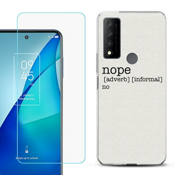 Slim-Fit Gel TPU Phone Case for TCL 4X 5G, with Tempered Glass Screen Protector, by OneToughShield ® - Dictionary/Nope