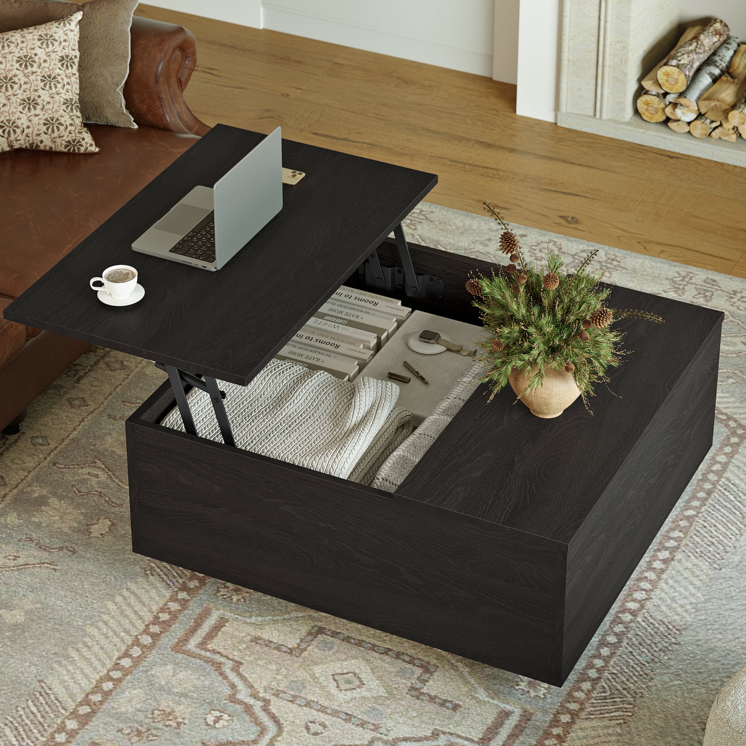 GUNAITO Lift Top Coffee Table with Storage, Square coffee table and modern Farmhouse Center Table for Living Room, Espresso Black