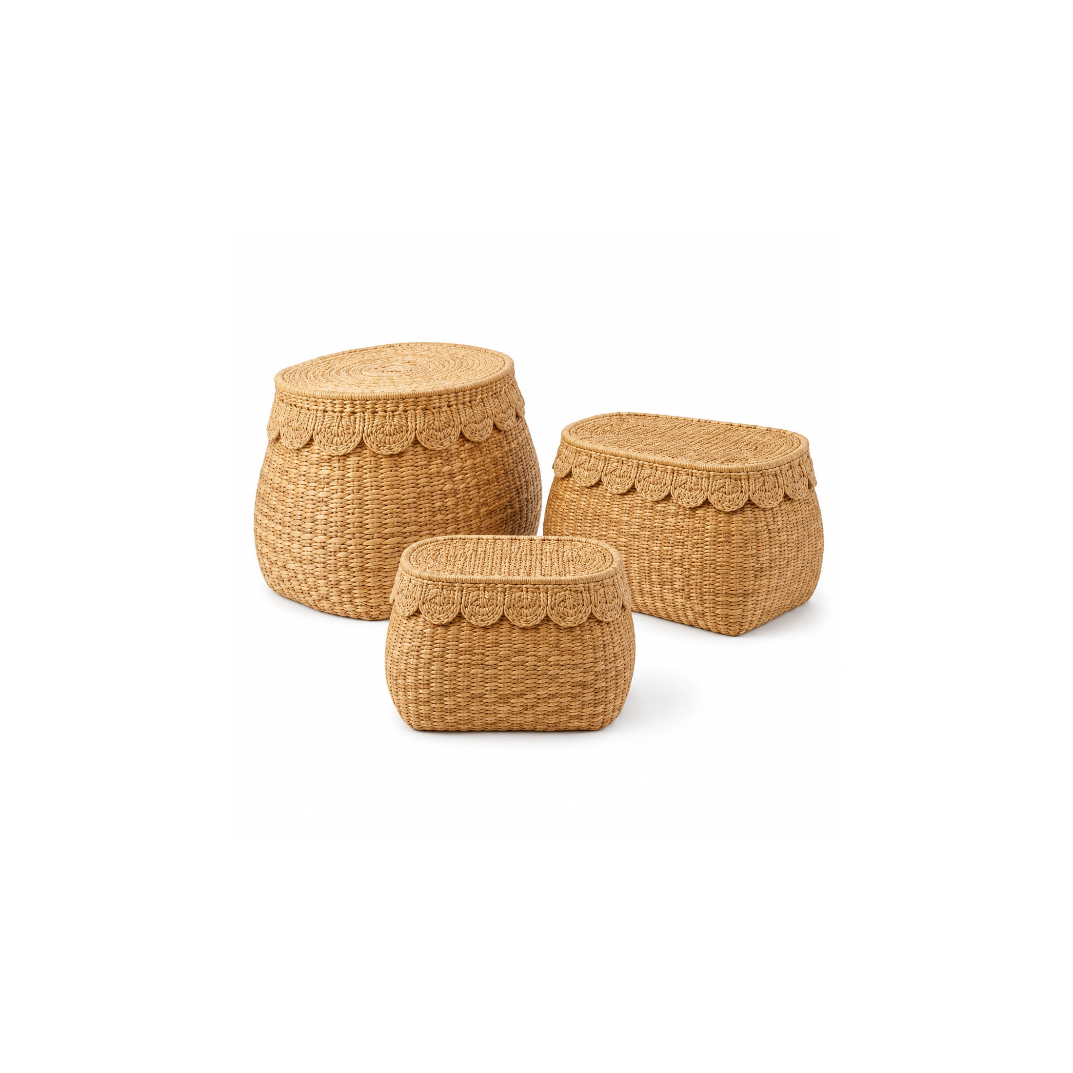 DecMode 18", 24", 30"H Brown Seagrass Woven Storage Basket with Lid, 3-Pieces