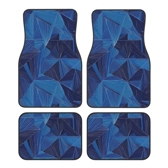 Crystal Fleece Car Floor Mats Set Of Four - Bottom Injection Molded For Easy Installation To Prevent Interior Contamination Suitable For Most Cars Blue Geometric Lines_2