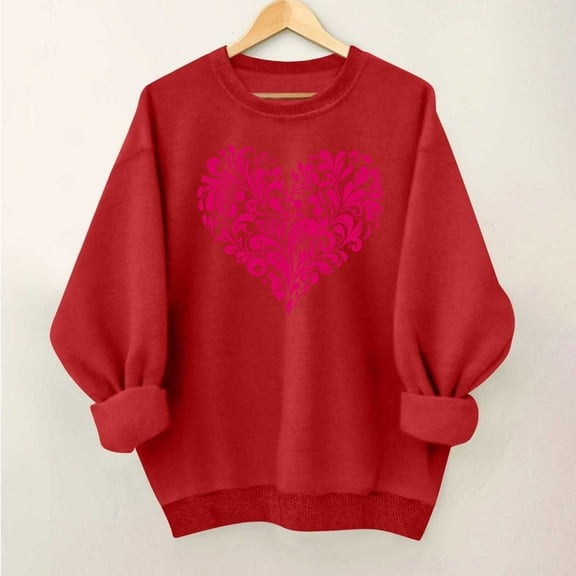 HAOTAGS Graphic Tee Women Valentine's Day, Round - Neck Hoodless Long - Sleeve Casual Sweatshirt Red L