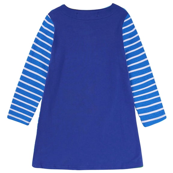 Penkiiy Autumn Children's Girl's Clothing Tshirt Long Sleeve Striped Embroidered Dress Easter Dresses for Toddler Girls 18-24 Months Blue 2023 Summer Deal