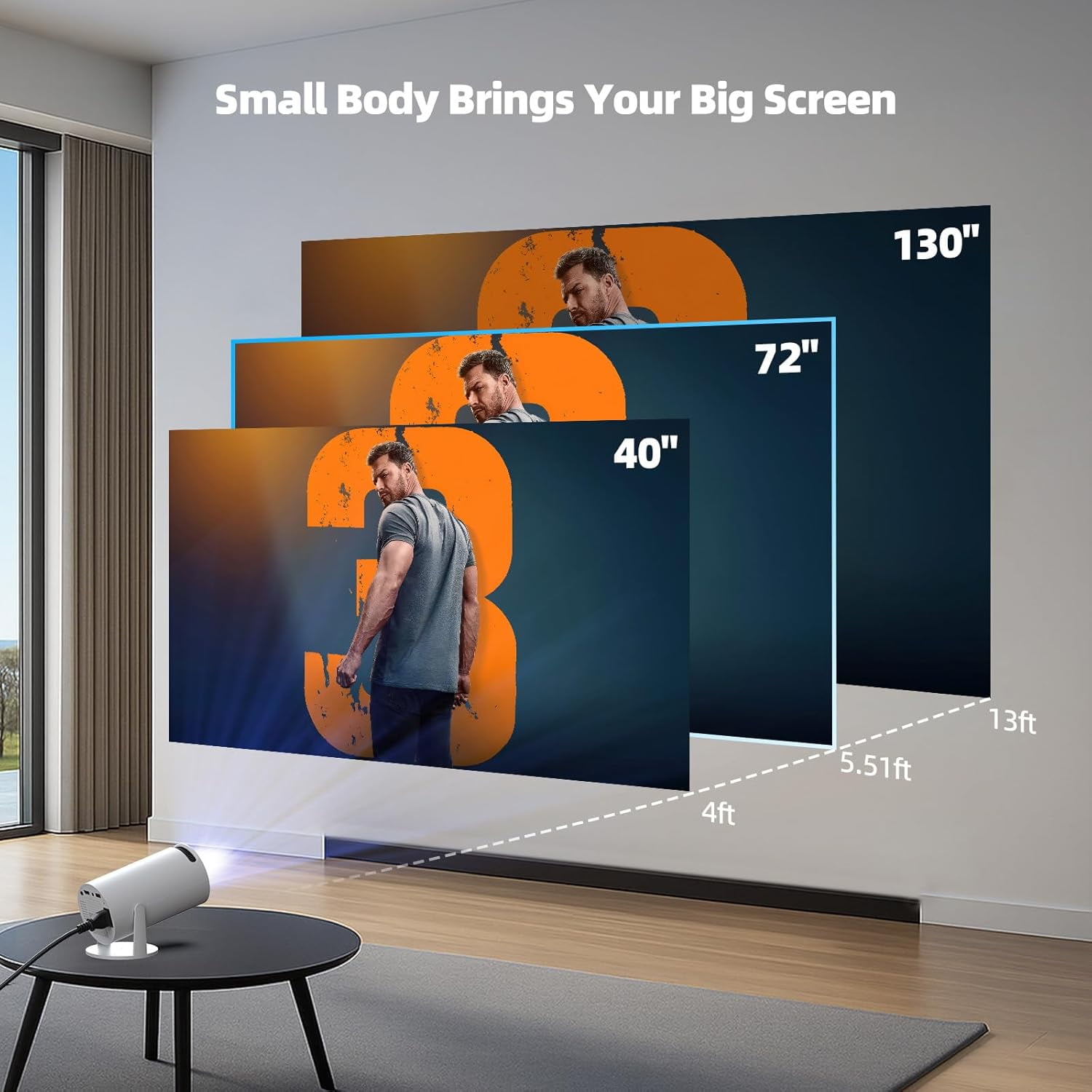 Projector with WiFi and Bluetooth, Mini Projector, 4K 1080P Support Portable Wireless Movie Projectors 220° Rotatable 130'' Screen Auto Keystone Compatible with HDMI/iPhone/TV Stick for Bedroom