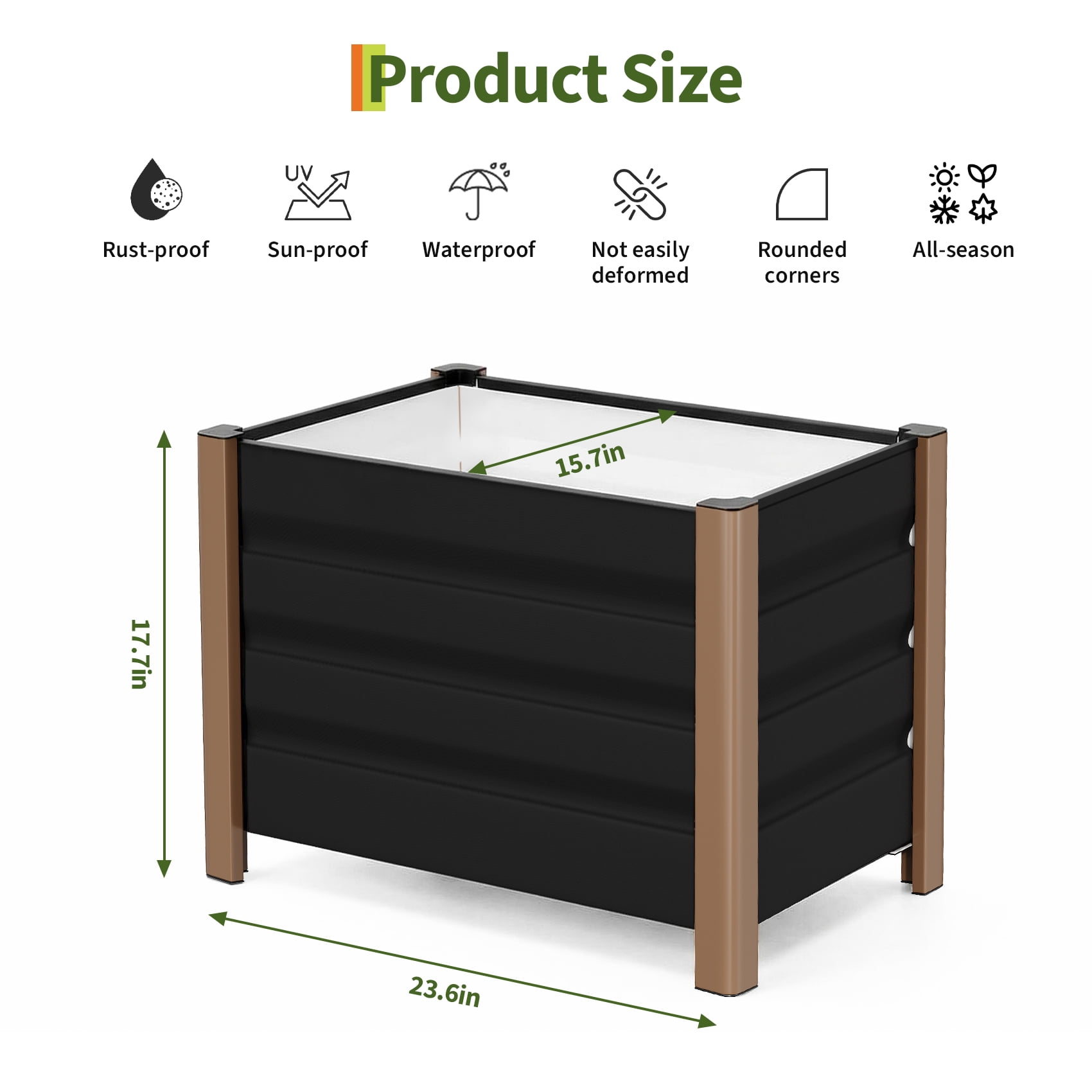Weatherproof Aluminum Raised Garden Bed Planter Box -  Rounded Corners, Single-Layer Design, Drainage Holes, Anti-Cut Edging - Ideal for Outdoor Patio, Balcony, Lawn Planting