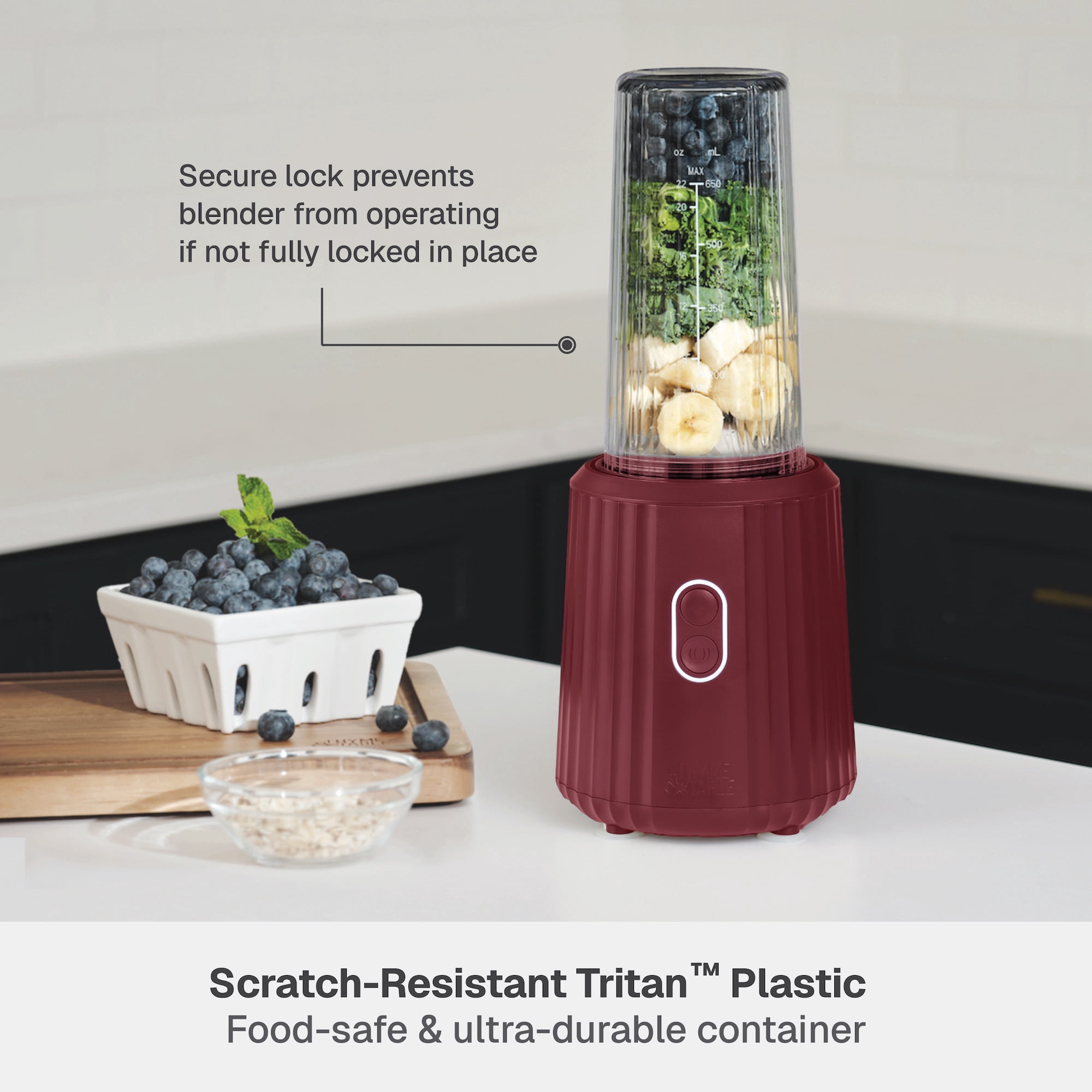 Thyme & Table 900 W 25 oz Single Serve Blender with Tritan Vessel, Smart Seal Lid and Straw, 6-Point Stainless Steel Blade, Cabernet Red