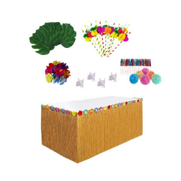 Cateissary Decoración de fiesta Luau hawaiana, de con borlas de paja, hojas de palma, pajitas de fruta, de piñas, tipo de tema de playa Type2 NO2