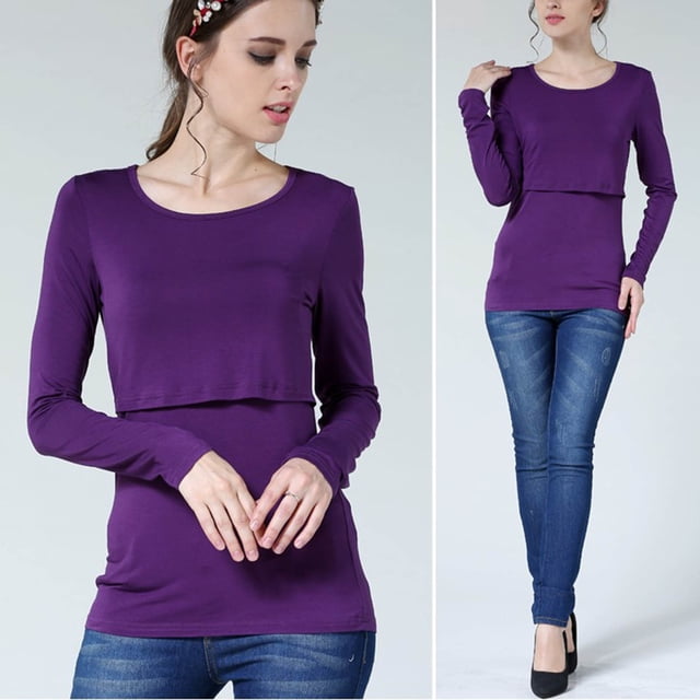 TopLLC Femmes Mode Confortable Uni T-Shirt Blouse à Manches Longues Col Rond Hauts Décontractés Blouse pour Femmes Enceintes