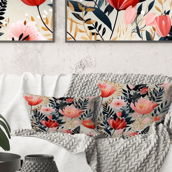 Designart "Love in the Wild Coral and Beige Flower" Floral Printed Throw Pillow
