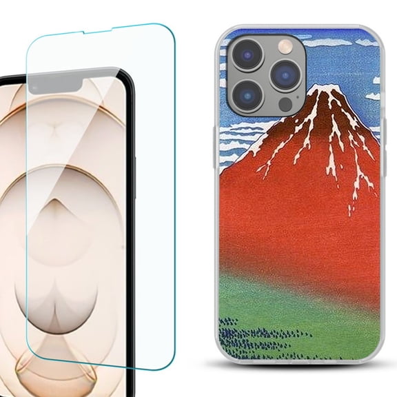 Slim-Fit TPU Phone Case for iPhone 14 Pro, with Tempered Glass Screen Protector, by OneToughShield ® - Fuji Morning