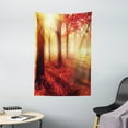 thumbnail image 1 of Woodland Tapestry, Sun Beams through Misty Old Forest in Fall Season Morning View Dreamy Picture, Wall Hanging for Bedroom Living Room Dorm Decor, 40W X 60L Inches, Yellow Red, by Ambesonne, 1 of 2