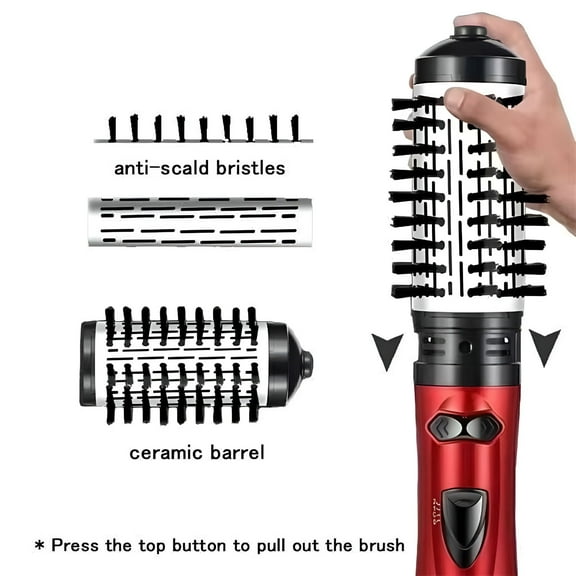 HIBIBUD 360掳 Rotating 3-in-1 Hot Air Brush Styler - Hair Dryer, Curler, and Straightener for Versatile Hairstyling, RED