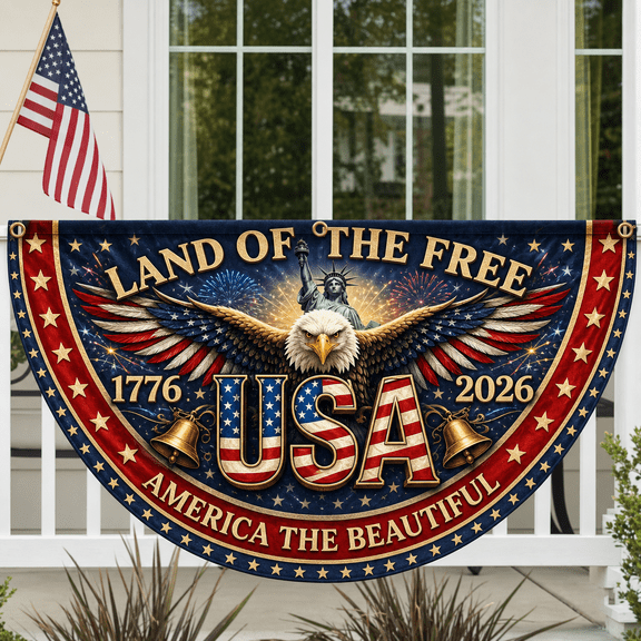 1776 2026 America 250th Anniversary Flag Half Circle Porch Banner for Patriotic Decor