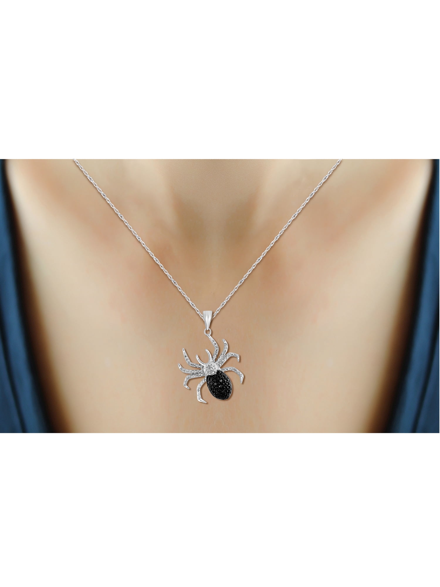JewelersClub Silver Chain Necklace for Women – Sterling Silver Spider Necklace with Sparkling Genuine Accent Black And White Diamonds – Chic, Stunning Silver Statement Necklace Gifts by JewelersClub