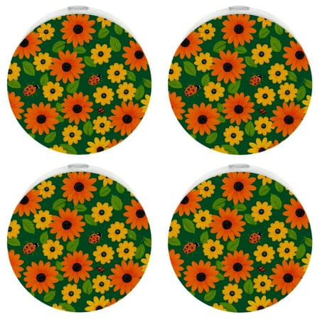 

YZUOUZY Night Lights Plug into Wall Bedroom Lamp a Set of 4 Orange Flowers