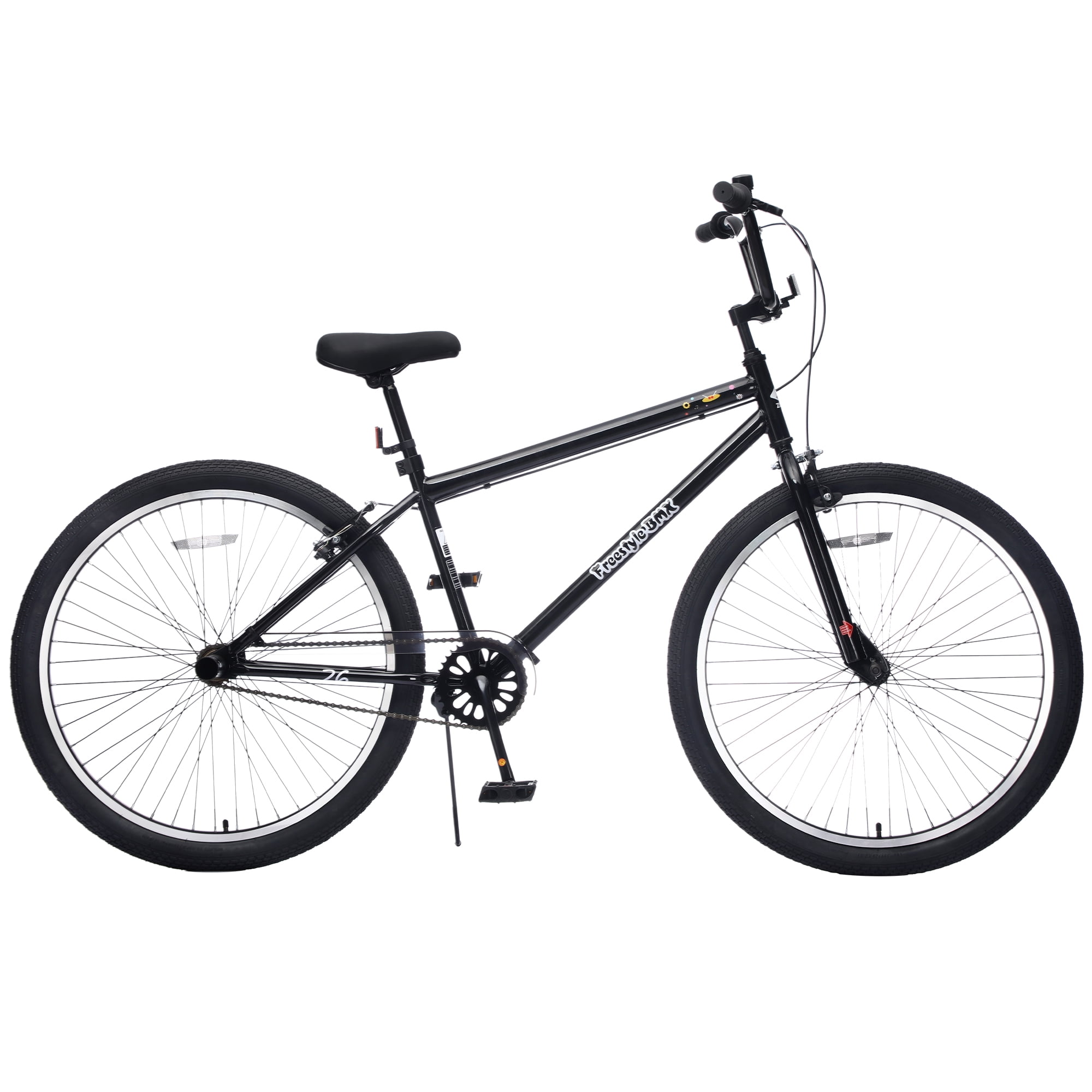 Baprem 26" Freestyle Bike with 2 Pegs, Comfort Steel Frame BMX Mountain Bike, Single Speed City Bike Bicycle with Dual Brake, Black