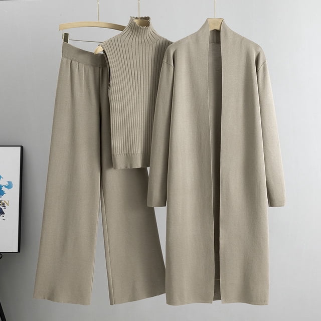 Primavera otoño 3 piezas mujeres Cardigan chándales moda pantalón de punto conjunto señoras suéter traje Vintage moda señoras 3 piezas conjunto