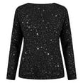 thumbnail image 5 of Women's Sweatshirt Sequin Print Long Sleeve V Neck Drop Shoulder Pullover Shirts Black, 5 of 5