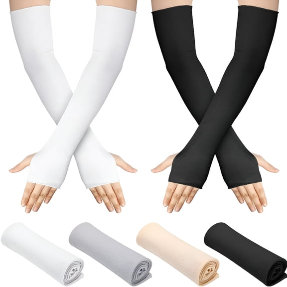 TELOLY 2026 New 4 Pack Sun Protection Uv Gloves Fingerless Gloves Women Wrist Length Cotton Gloves Sun Block Driving Gloves Unisex(Color Set 8, Elbow Length)