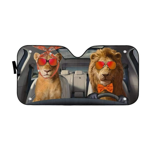3D Two Cool Lions Windshield Sunshade Universal Fit Cars Suv Truck