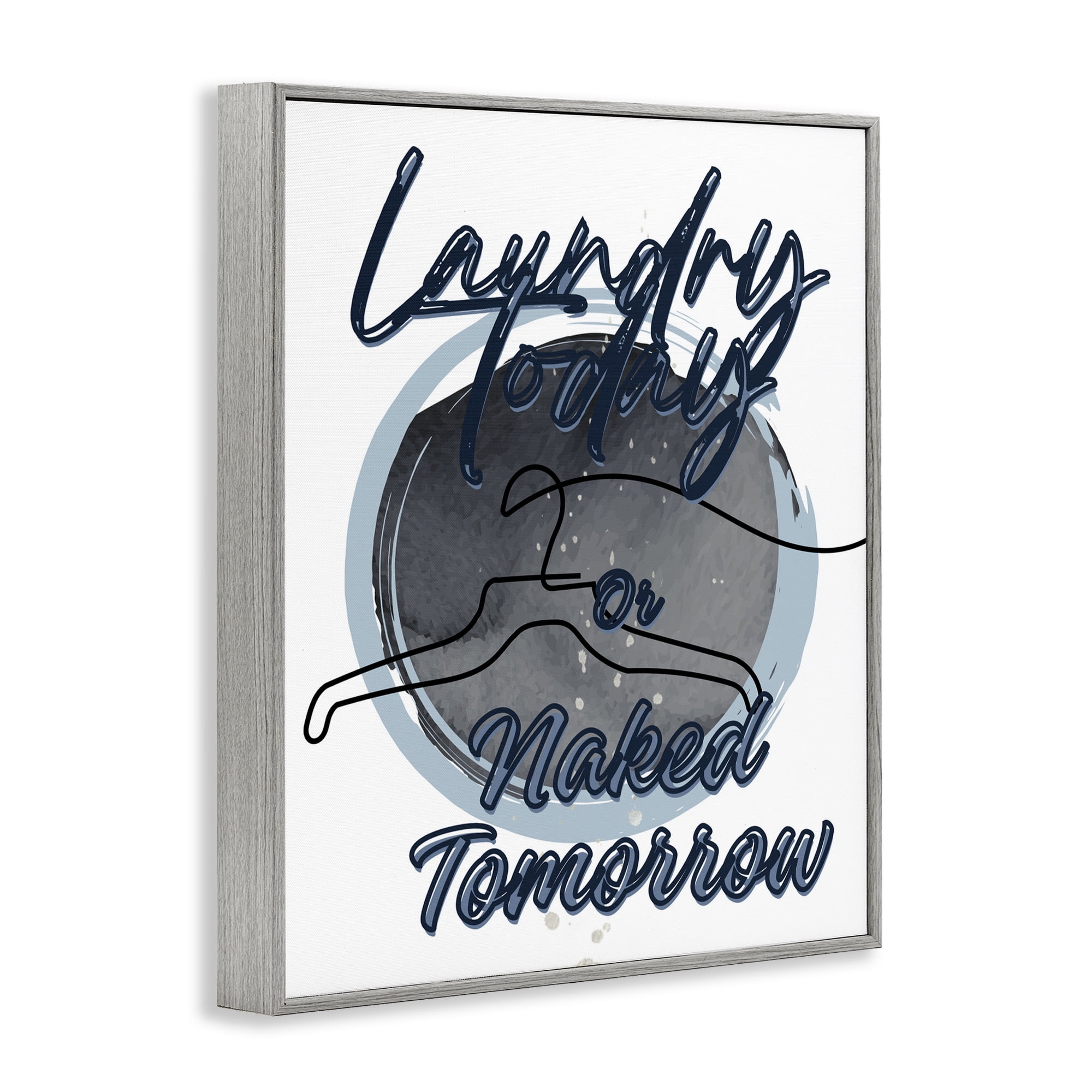 Laundry Phrase with Hanger Contour Gray Framed Giclee Art, design by Jesse Keith