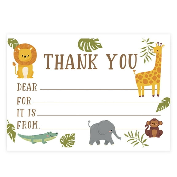 Koyal Wholesale Kids Fill in the Blank Thank You Cards 20 Cards Including Envelopes Safari Jungle Animals