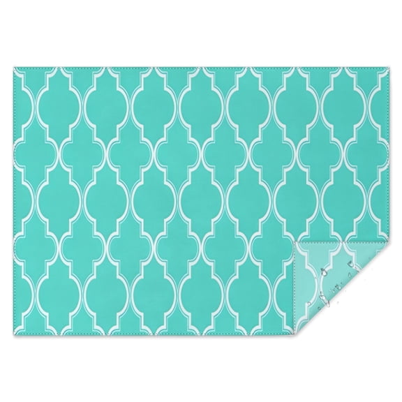 Turquoise Geometric Quatrefoil Pattern Rectangle Tablecloth 60"x84",Waterproof Polyester Rectangle Table Cloth, Wipeable Spillproof Polyester Tablecloth for Dining, Camping, Indoor and Outdoor