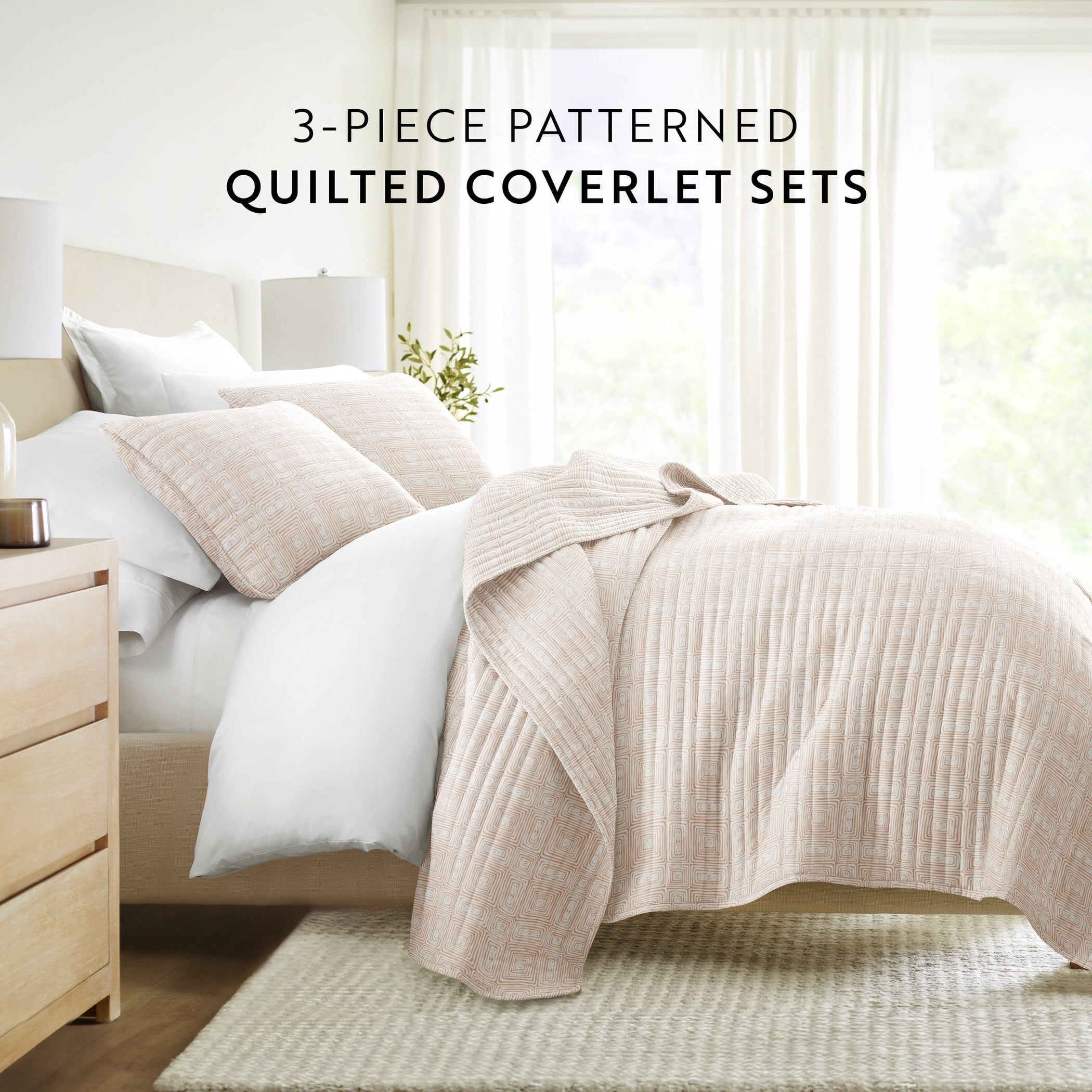Noble Linens 3-Piece Apricot Geometric Maze Pattern Quilt Set, Twin
