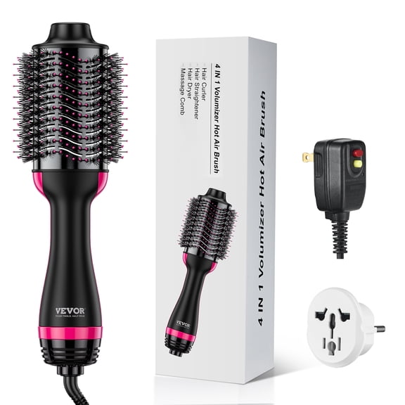 VEVOR Hair Blow Dryer Brush,4 in 1 Ionic Hair Styler and Volumizer with Electroplated Titanium & 2.95" Ceramic Coating Oval Barrel,Dual Voltage 110V/240V Hot Air Styling Brush for Salon Home Travel