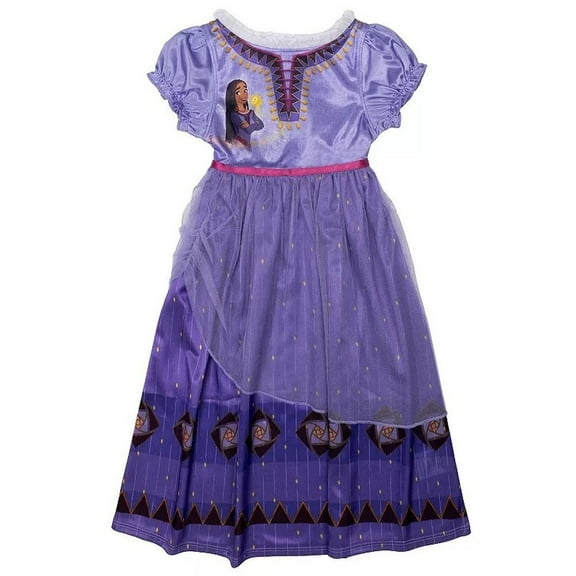 Disney Wish Asha and Magic Wishing Star Toddler Girl Purple Satin Nightgown, Size 2T