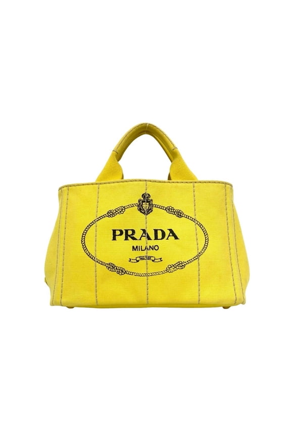 Pre-Owned PRADA Canapa 2-way Logo Canvas Shoulder Bag/Handbag/Mini Tote Bag, Yellow, 47951