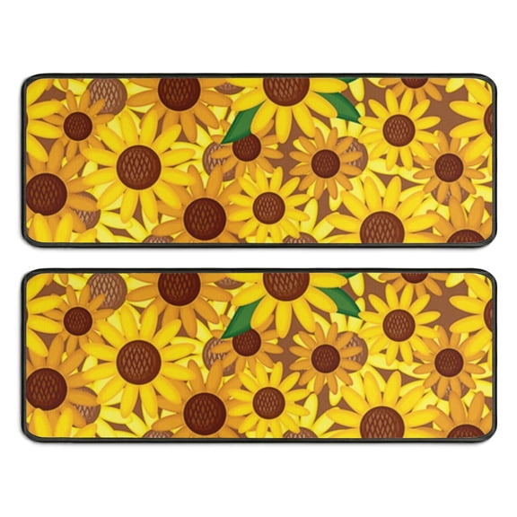 Kitchen Rugs Sets Of 2,Brown Yellow Sunflower Pattern Anti Fatigue Kitchen Mat Rugs Non Slip Washable,Decorative Kitchen Floor Mats for Kitchen,Sink,Laundry,17"x47" 17"x47"