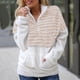 thumbnail image 2 of Gibobby Blusa Manga Larga Mujer Sudadera de felpa con cuello en V para mujer, blusa de manga larga con cremallera en , Top deportivo informal a juego de colores cálidos（Beige， M), 2 of 5