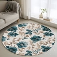 thumbnail image 2 of Teal Floral Round Living Room Rugs 3.3 ft, Vintage Flower Botanical Brown Leaves Classic Washable Area Rug with Non-Slip Sturdy Edge Binding Round Front Door Mat Floor Carpet for Entryway, 2 of 9