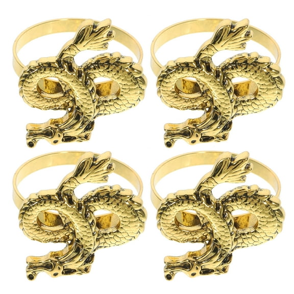 NICEXMAS 4Pcs Golden Dragon Napkin Holders Metal Serviette Rings for Elegant Dining Table Settings